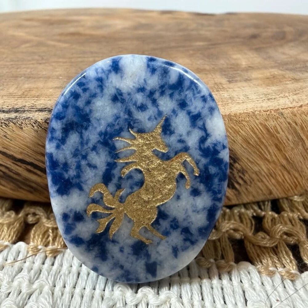Magical Unicorn Sodalite Crystal Pocket Stone & "Unicorn Magic" Vial Set - Picture 2 of 11